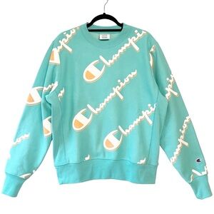 Men's Champion Reverse Weave Drop Shadow Logo Sweatshirt Sea Green Size Medium